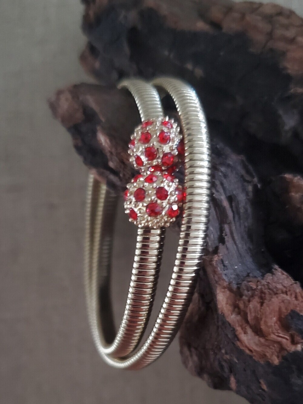 White House Black Market Red Crystal Gold-tone Coil Cuff Bracelet NWOT